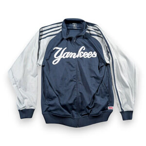 New York Yankees Jacket Adult LARGE Blue White Stitches Embroidered MLB Baseball